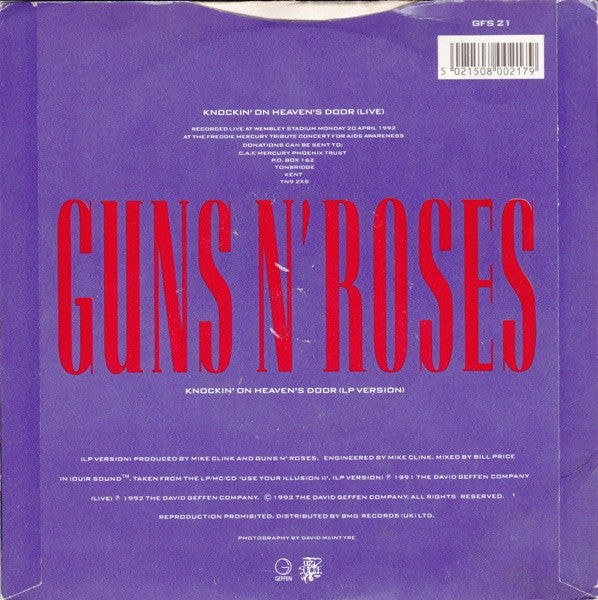 Guns N' Roses : Knockin' On Heaven's Door (7", Single, Car)