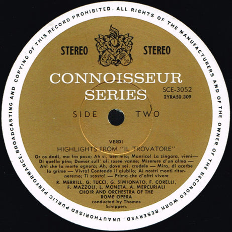 Giuseppe Verdi / Robert Merrill, Gabriella Tucci, Giulietta Simionato, Franco Corelli , Etc.,  Coro Del Teatro Dell'Opera Di Roma & Orchestra Del Teatro Dell'Opera Di Roma , Conducted By Thomas Schippers : Highlights From Il Trovatore (LP, Album, Club)