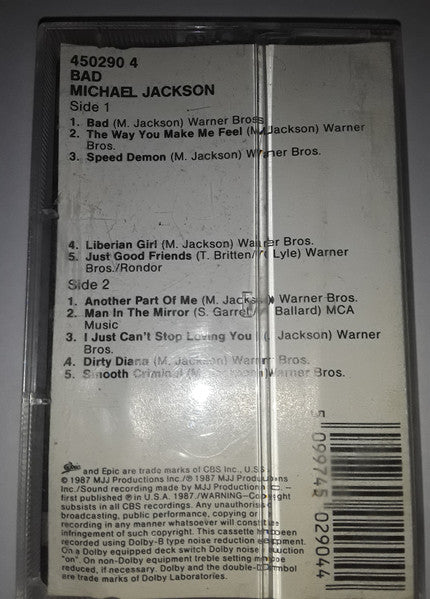 Michael Jackson : Bad (Cass, Album, Tra)