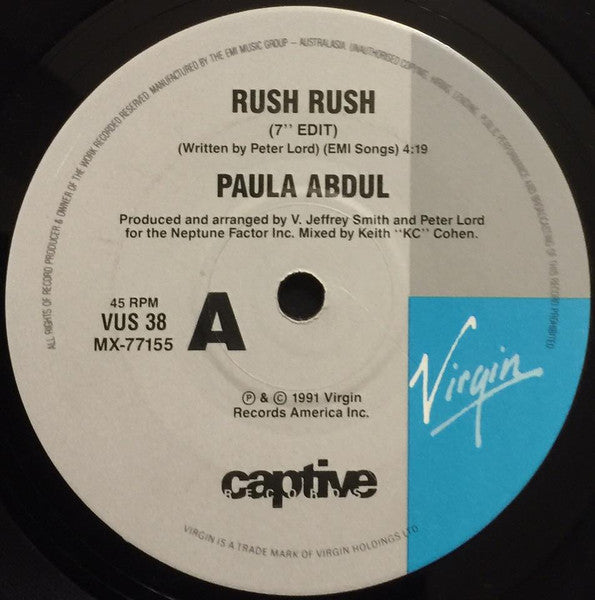 Paula Abdul : Rush Rush (7", Single)