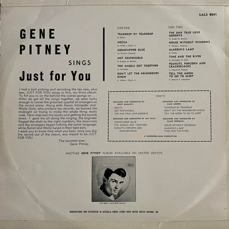 Gene Pitney : Sings Just For You (LP, Album)