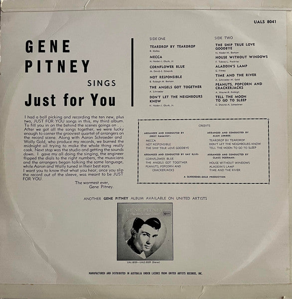 Gene Pitney : Sings Just For You (LP, Album)