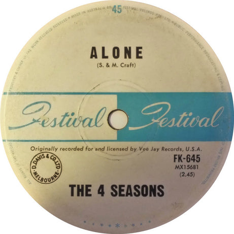 The Four Seasons : Alone (7", Single)