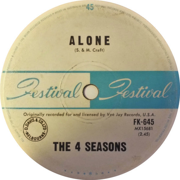 The Four Seasons : Alone (7", Single)