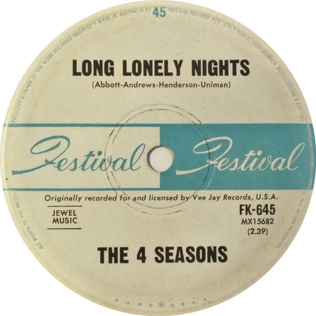 The Four Seasons : Alone (7", Single)