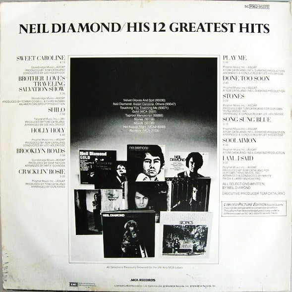 Neil Diamond : His 12 Greatest Hits (LP, Comp, Ltd, Pic)