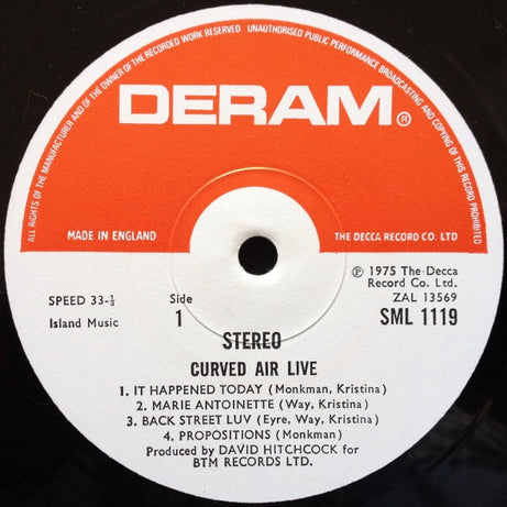 Curved Air : Curved Air Live (LP, Album, Yel)