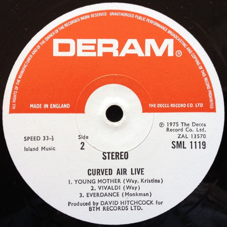 Curved Air : Curved Air Live (LP, Album, Yel)