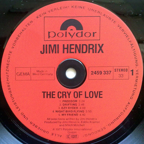 Jimi Hendrix : The Cry Of Love (LP, Album, RE)