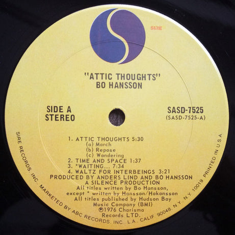 Bo Hansson : Attic Thoughts (LP, Album, Gat)