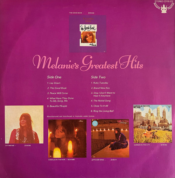 Melanie (2) : Melanie's Greatest Hits (LP, Comp, RE)