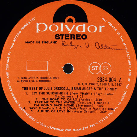 Julie Driscoll, Brian Auger & The Trinity : The Best Of Julie Driscoll, Brian Auger & The Trinity (LP, Comp)