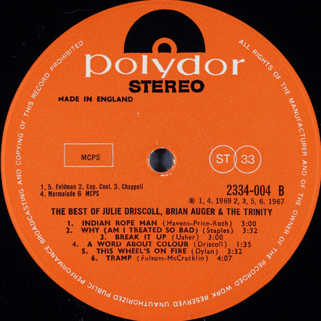 Julie Driscoll, Brian Auger & The Trinity : The Best Of Julie Driscoll, Brian Auger & The Trinity (LP, Comp)