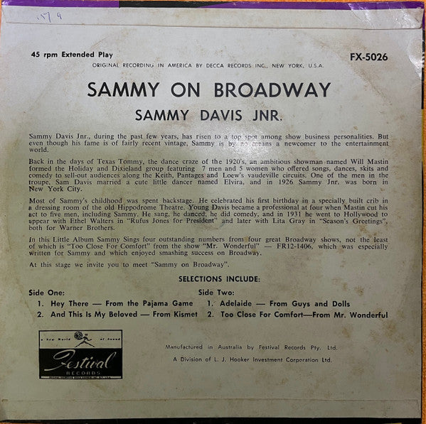 Sammy Davis Jr. : Sammy On Broadway (7", EP)