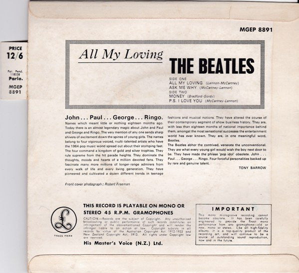 The Beatles : All My Loving (7", EP, Mono)
