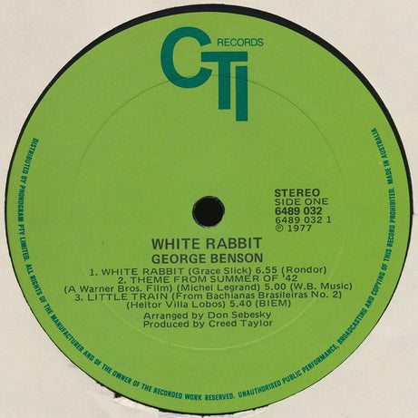 George Benson : White Rabbit (LP, Album, Gat)
