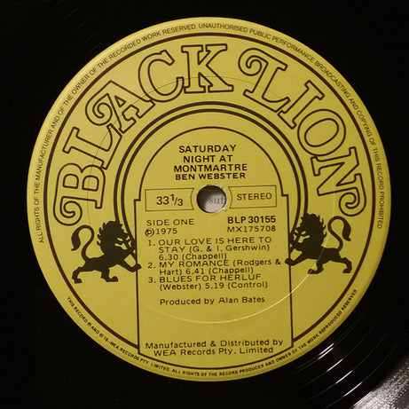 Ben Webster : Saturday Night At The Montmartre (LP)