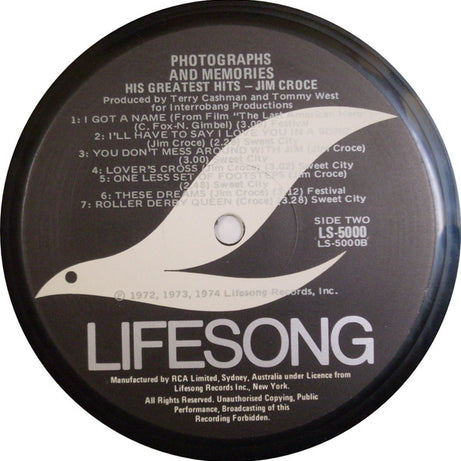 Jim Croce : Photographs & Memories: His Greatest Hits (LP, Comp)