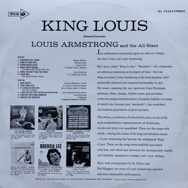 Louis Armstrong And His All-Stars : King Louis (Selected Favorites) (LP, Album, RE)