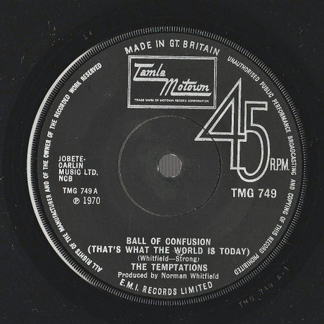 The Temptations : Ball Of Confusion (That's What The World Is Today) (7", Single, Sol)