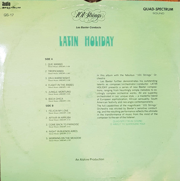 101 Strings With Les Baxter : Latin Holiday (LP, Album, Quad)