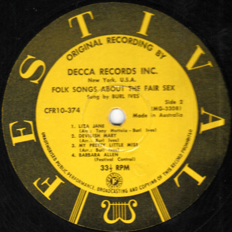 Burl Ives : Folk Songs About The Fair Sex (10", Album)