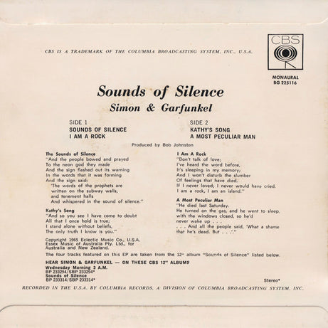 Simon & Garfunkel : Sounds Of Silence  (7", EP, Mono)