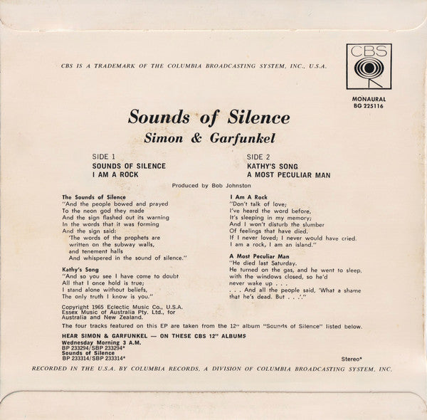 Simon & Garfunkel : Sounds Of Silence  (7", EP, Mono)