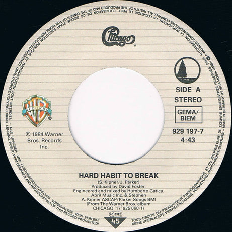 Chicago (2) : Hard Habit To Break (7", Single)