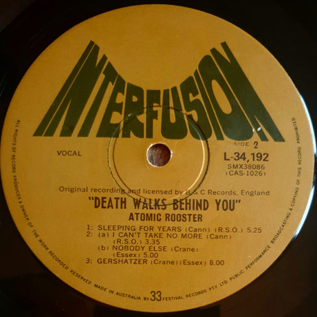 Atomic Rooster : Death Walks Behind You (LP, Album, RE, Gat)
