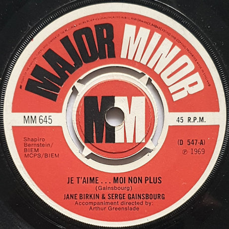Jane Birkin & Serge Gainsbourg : Je T'aime...Moi Non Plus (7", Single)