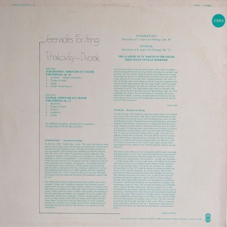 Pyotr Ilyich Tchaikovsky / Antonín Dvořák, The Academy Of St. Martin-in-the-Fields, Sir Neville Marriner : Serenades For Strings (LP, Comp, Club, RE)