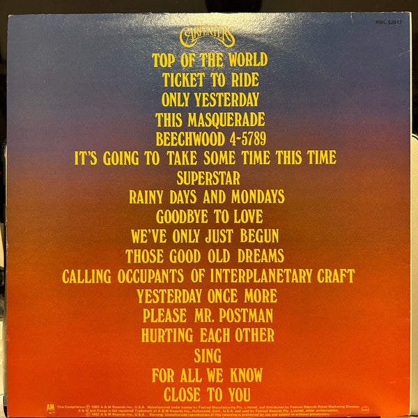 Carpenters : The Very Best Of The Carpenters (LP, Comp, RP)