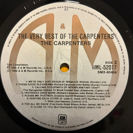Carpenters : The Very Best Of The Carpenters (LP, Comp, RP)