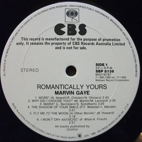 Marvin Gaye : Romantically Yours (LP, Comp, Promo)