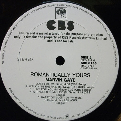 Marvin Gaye : Romantically Yours (LP, Comp, Promo)