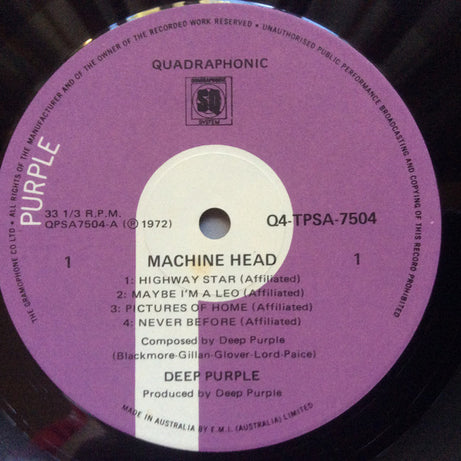 Deep Purple : Machine Head (LP, Album, Quad, Non)