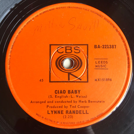 Lynne Randell : Ciao Baby / Stranger In My Arms (7", Single)
