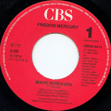 Freddie Mercury : Made In Heaven (Remix) (7", Single)