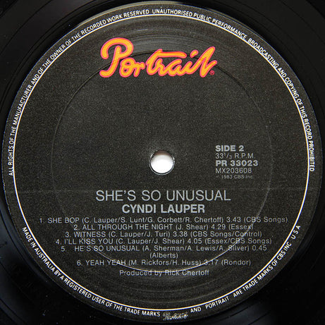 Cyndi Lauper : She's So Unusual (LP, Album, RE)