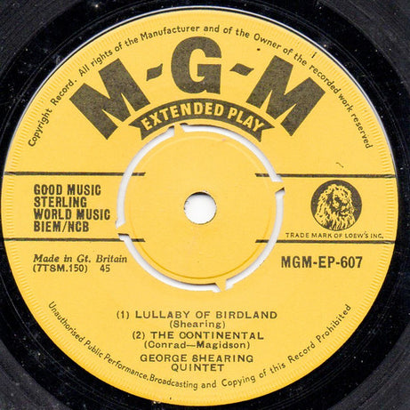 The George Shearing Quintet : Lullaby Of Birdland (7", EP)
