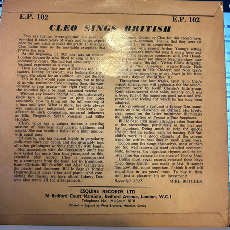 Cleo Laine Accompanied By Keith Christie Quintet : Cleo Sings British (7", EP)