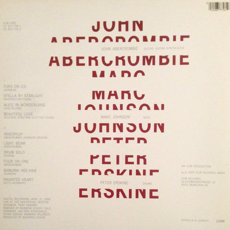 John Abercrombie, Marc Johnson (2), Peter Erskine : John Abercrombie, Marc Johnson, Peter Erskine (LP, Album)