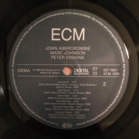 John Abercrombie, Marc Johnson (2), Peter Erskine : John Abercrombie, Marc Johnson, Peter Erskine (LP, Album)