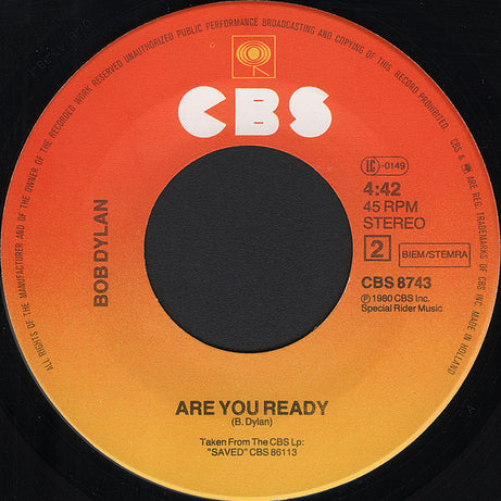 Bob Dylan : Saved (7", Single)