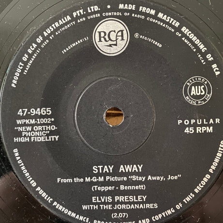 Elvis Presley : Stay Away / U.S. Male (7", Single)