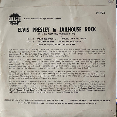 Elvis Presley : Jailhouse Rock (7", Album, EP)
