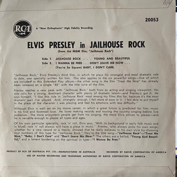 Elvis Presley : Jailhouse Rock (7", Album, EP)