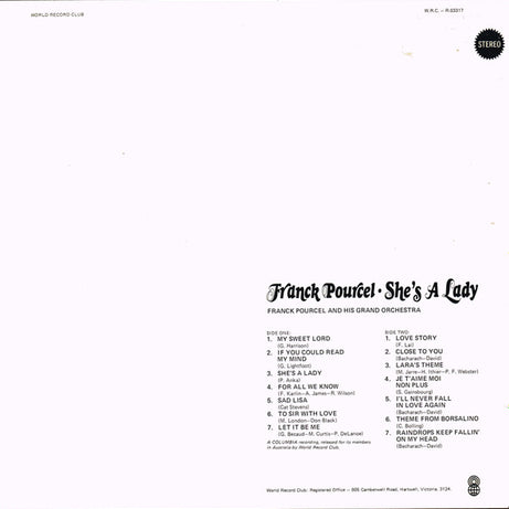 Franck Pourcel : She's A Lady (LP, Album, Club, RE)