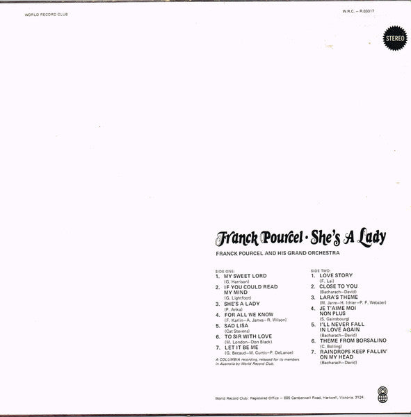 Franck Pourcel : She's A Lady (LP, Album, Club, RE)